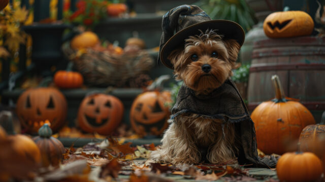 Cute dog in Halloween costume at PetDog Grooming Myrtle Beach